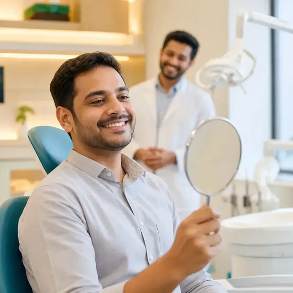 Patient smiling confidently after a dental care consultation